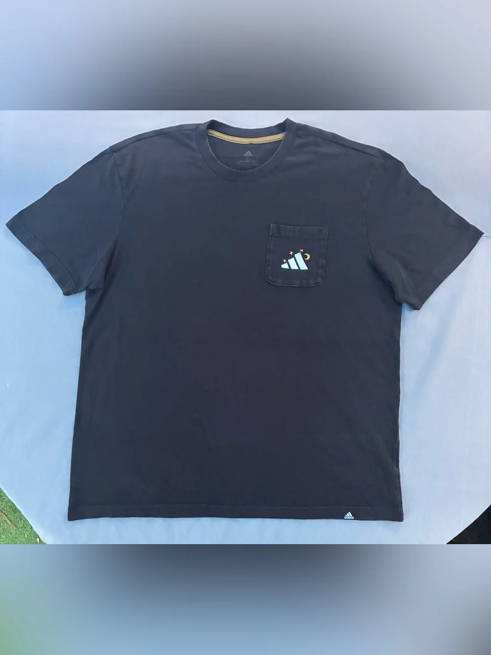adidas Black Pocket Crew Tee with Small Multicolor Logo